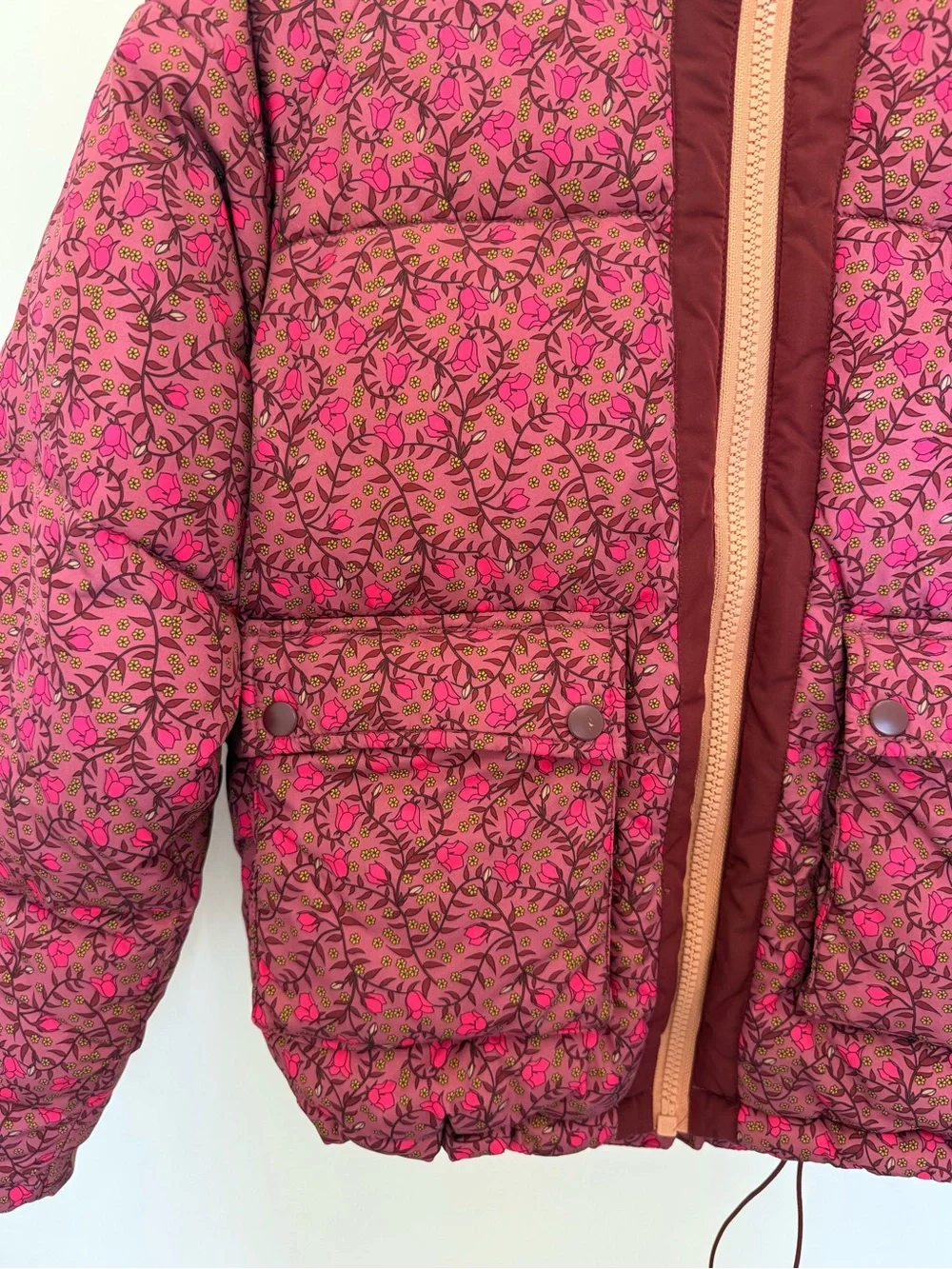 Anthropologie Floral Pink Quilted Puffer Jacket